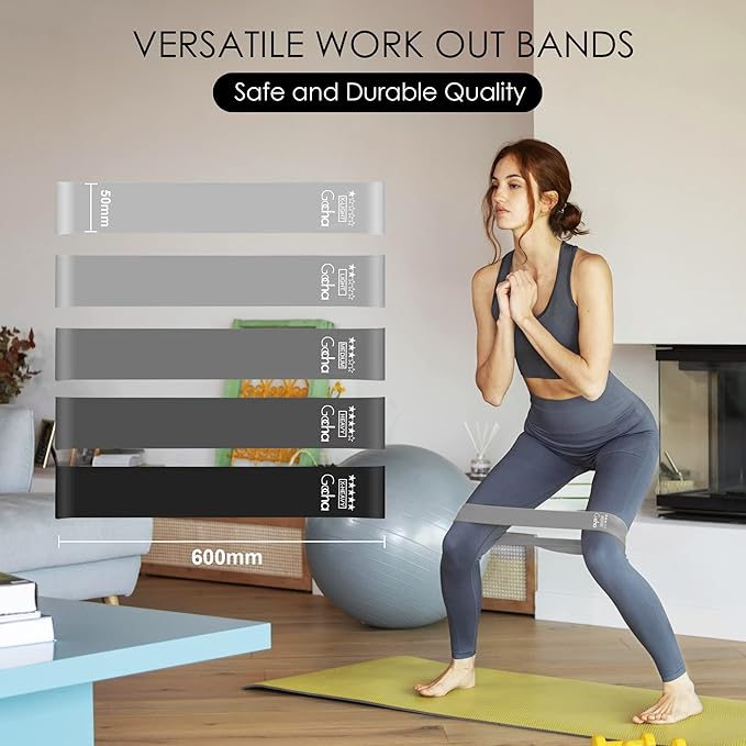 GOCHA | Resistance Bands Set (5 Pack) - Premium Natural Latex Loop Bands for Strength Training, Home Workouts, Physical Therapy, Yoga - Exercise Bands with Carry Bag (X-Light to X-Heavy)