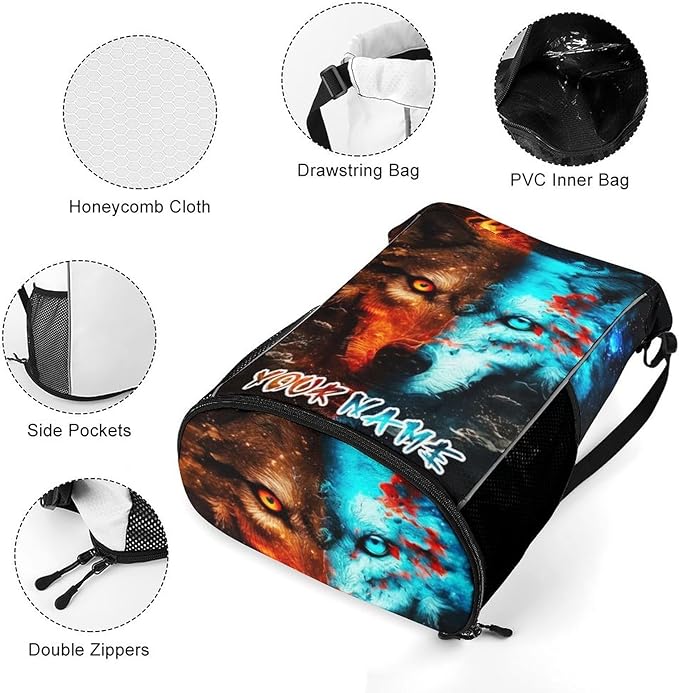 Custom Wolf Drawstring Backpack - Cute Cinch Sack, String Backpacks with Pocket for Women Men Kids Boys Girls for Gym Outdoor Sports Travel Athletic Drawstring Bag - Lightweight/Foldable