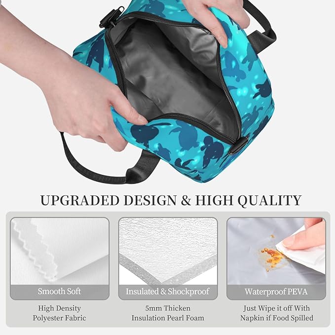 Turtle Reusable Insulated Lunch Box Waterproof Lunch Bag with Detachable and Adjustable Shoulder Strap for Office Picnic or Travel