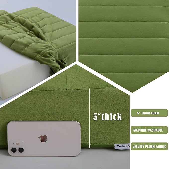 MeMoreCool Square Floor Pillow Seating for Adults Kids, Large Meditation Cushion Floor Pillow with Thick Foam & Soft Tufted Cover, Washable Big Pillow Seat Floor Cushion for Sitting Yoga 22" Green