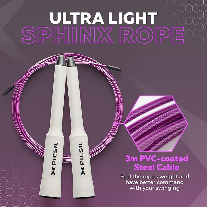 PICSIL - Sphinx Rope | 360° Spin Jump Rope | Dual Bearing System | Fast & Lightweight for Fitness, Cross Training Boxing | Adjustable Cable| Double Rolling |