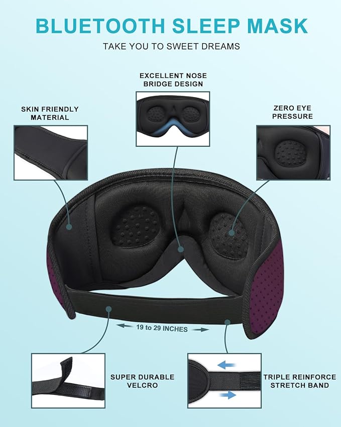 LC-dolida Sleep Headphones, 3D Sleep Mask Bluetooth Wireless, Sleeping Headphones for Side Sleepers Sleep Eye Mask Music Weighted Sleeping Mask Meditation Gifts for Men Women (Red)