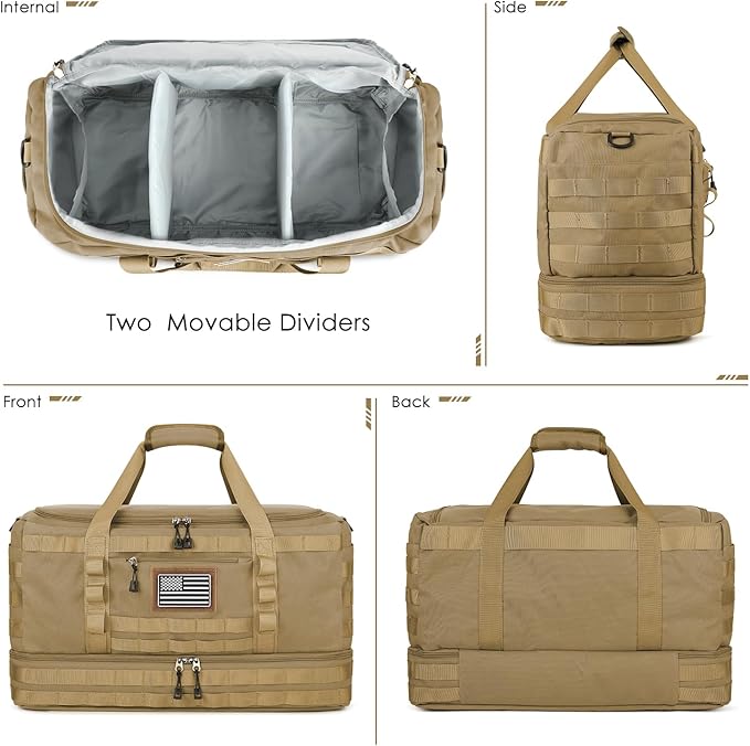 ETRONIK Travel Bag for Men Women, Gym Bag & Tactical Duffle Bags for Travel, Carry on with Toiletry Bag and Shoe Compartment, Weekender Overnight Trip with Wet Pocket for Workout Medical, Brown