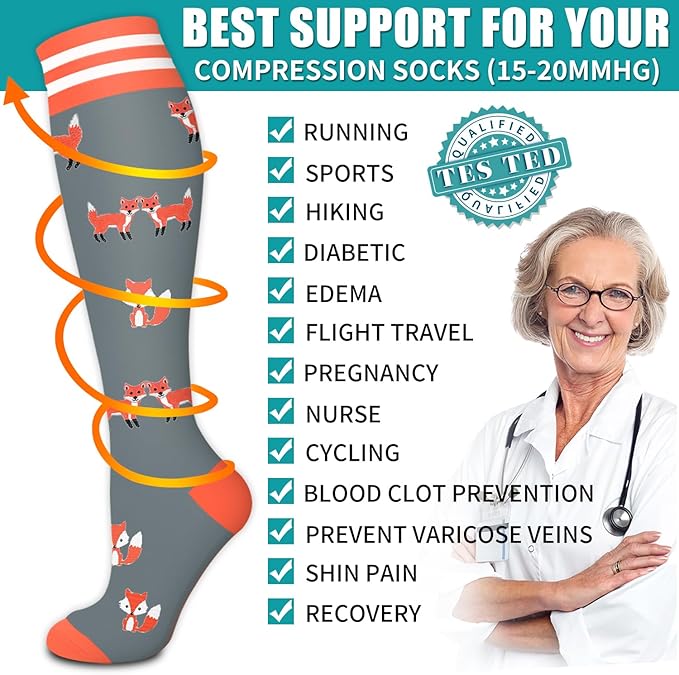 BLUEENJOY Copper Compression Socks for Women & Men (6 pairs) - Best Support for Nurses, Running, Hiking, Recovery