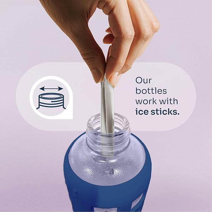 purifyou 40oz / 32oz / 22oz / 12oz Borosilicate Glass Water Bottle with Time & Volume Markers, Silicone Sleeve, Stainless Steel Lid – Reusable Glass Bottle for Water & Juice (32oz Chinese Porcelain)