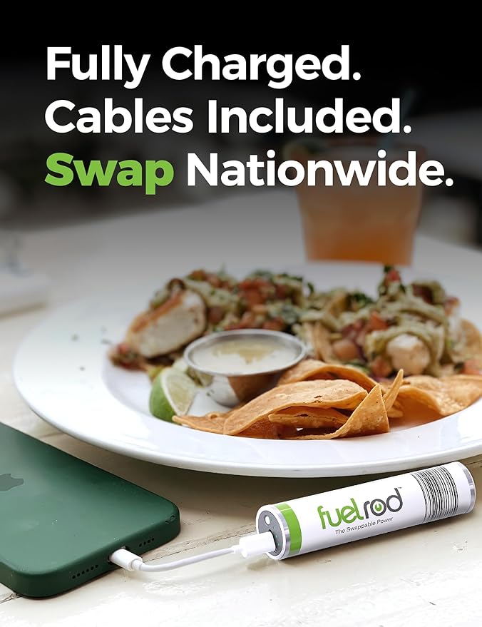 FuelRod USB-C Portable Charger Kit - Pack of 2 - Includes All Cables & Adapters Compatible with All Tablets & Smart Phones, Rechargeable Backup Power Bank, Swap for Charged Rod at Kiosk