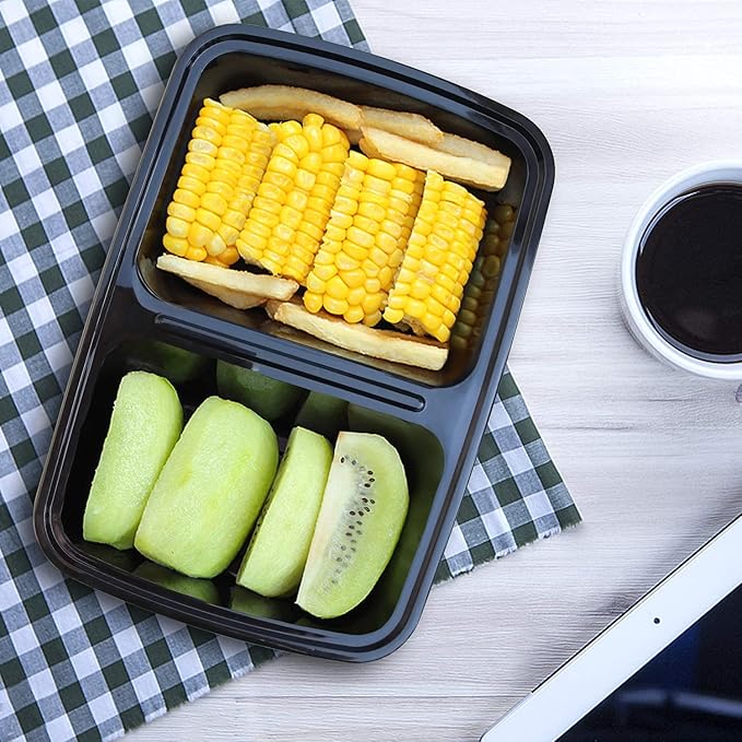 Enther Meal Prep Containers [20 Pack] 2 Compartment with Lids, Food Storage Bento Box | BPA Free | Stackable | Reusable Lunch Boxes, Microwave/Dishwasher/Freezer Safe, Portion Control (32 oz)