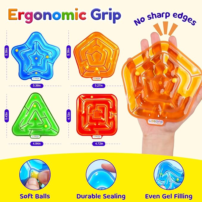 LESONG Sensory Fidget Toys for Kids: Gel-Filled Squishy Fidget Maze - Calming Sensory Toys for Autism ADHD Classroom Travel - Prizes for Boys Girls (4 Pack)