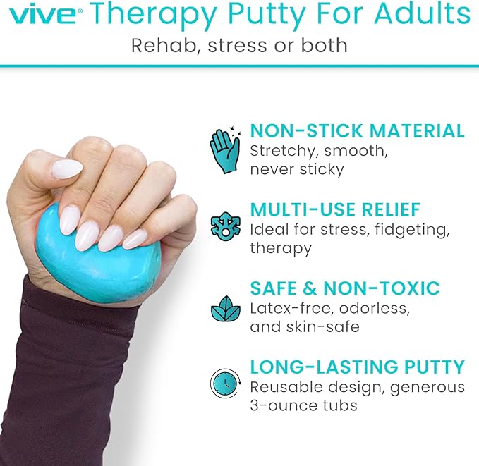 Vive Therapy Putty, Occupational Hand Tools (2 Pack) - Sensory Stress Relief - for Physical Exercise, Finger Pain, Grip Strength, Rehab, Arthritis, Adults, Forearms, Fidgeting, Motor Skills