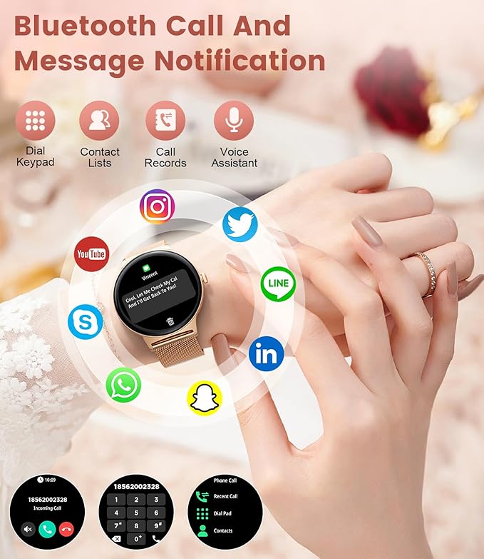 LIGE Smart Watch for Women(Dial/Answer Calls), 1.43" AMOLED HD Display, 100+ Sports Modes Fitness Tracker Watch, 5ATM Waterproof/IP68/Sleep Smartwatch Womens, Ladies Smart Watches for iOS Android