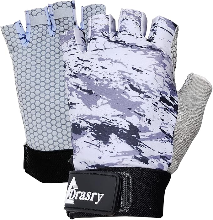 Drasry UV Fishing Gloves Fingerless Sun Protection Men Women UPF50+SPF for Fishing Kayaking Paddling Hiking Sailing Rowing Driving Canoeing Glove