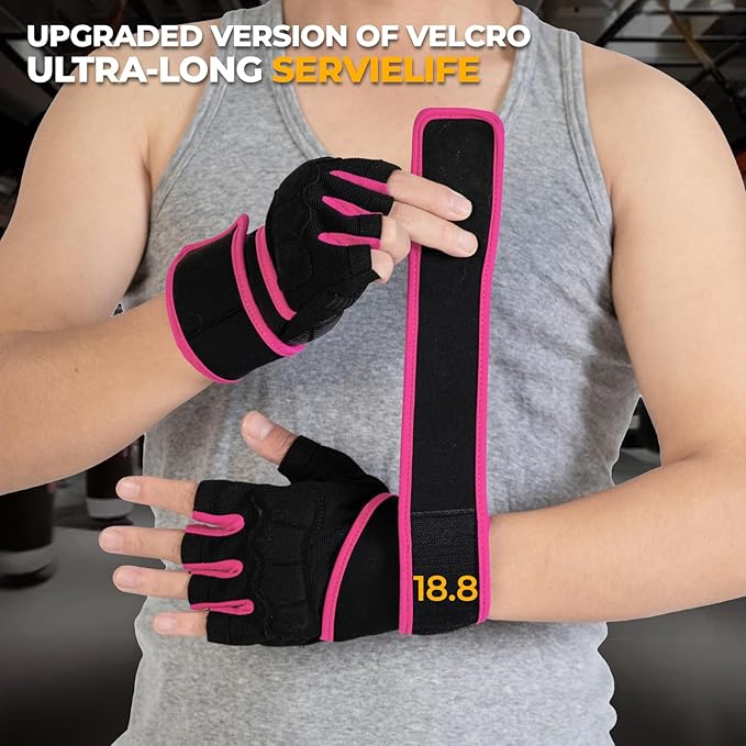 Workout Gloves for Men and Women Gym Weight Lifting Padded Gloves with Wrist Wrap Support, Full Palm Protection & Silicone Grip, Cross Training, Fitness, Pull-up
