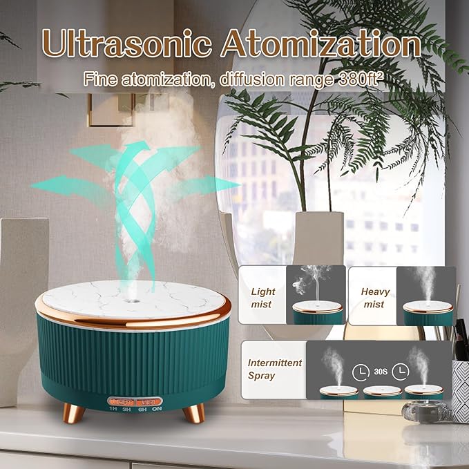 Essential Oil Diffusers for Home 500ml,Aromatherapy Diffusers for Essential Oils Large Room with 7 Colors Lights & 3 Mist Mode Waterless Auto Off,Cool Mist Humidifiers for Decor，Green