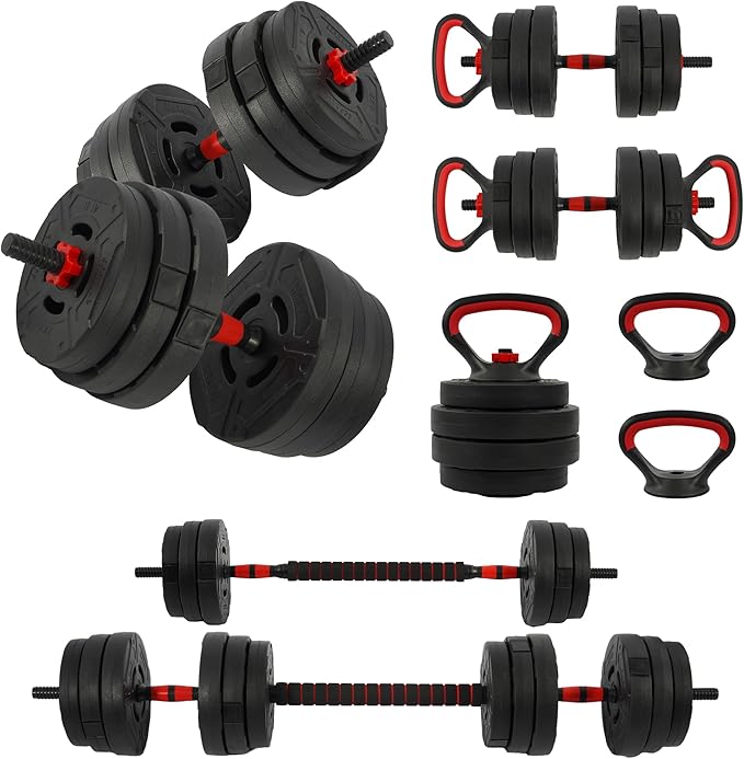 Multi-Functional Portable Changeable Dumbbell and Barbell Kettlebell Set with Adjustable Weights, 40LBS or 60LBS Sets, 2-in-1 or 4-in1, Multiple Sizes