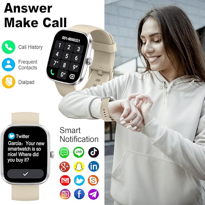Smart Watch(Answer/Make Call), 1.91" Smartwatch for Men Women, 2025 New Fitness Watch with 110+ Sport Modes, Fitness Activity Tracke with Pedometer/Sleep Monitor/Heart Rate/IP68 Waterproof, Beige