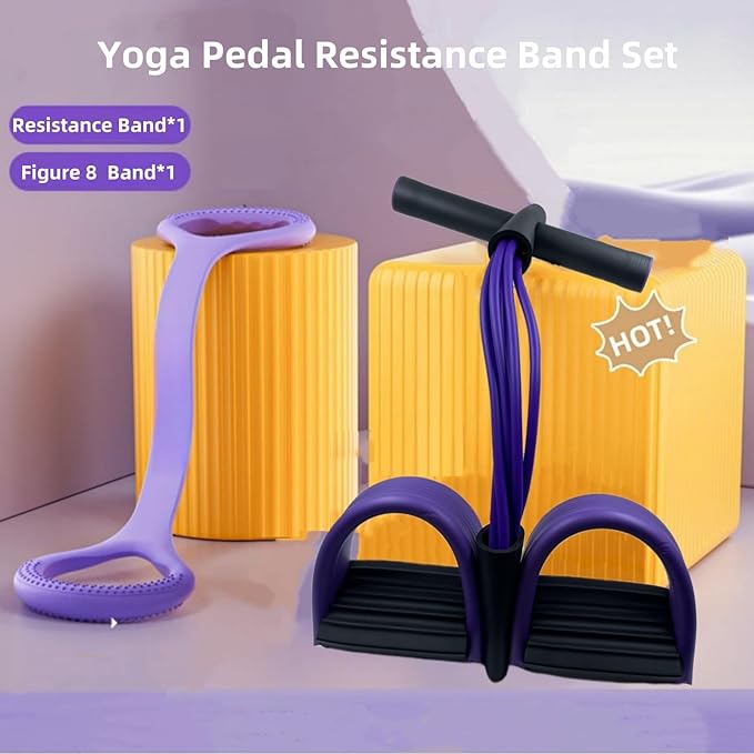 Resistance Bands for Exercise,6-Tube Elastic Yoga Pedal Puller Resistance Band, Natural Latex Tension Rope Fitness Equipment, for Abdomen/Waist/Arm/Leg Stretching Slimming Training (Purple)
