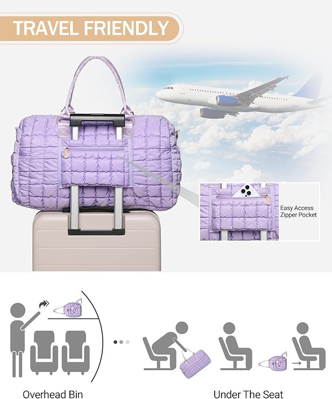 Duffle Bag for Travel, Weekender Bag with Shoe Compartment, Carry On Overnight Bag for Women with Toiletry Bag, Gym Bag with Wet Pocket, Hospital Bags for Labor and Delivery Beige