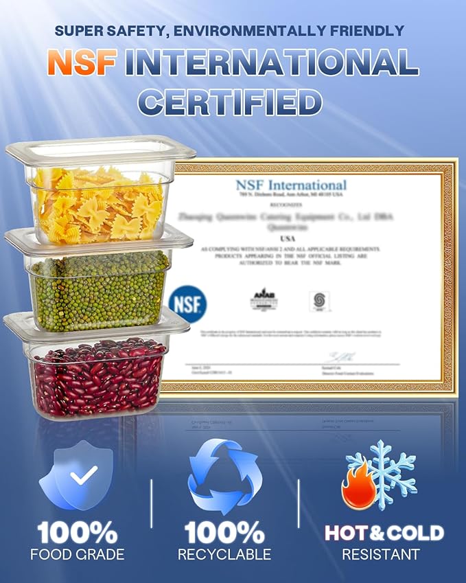 1/3 Size&6 Inch Commercial Food Pan with Lids-[NSF Certified][Hot&Cold Resistant] 4PCS Clear Restaurant Food Storage Containers with Lids, Topping Salad Bar Container (BPA-FREE)