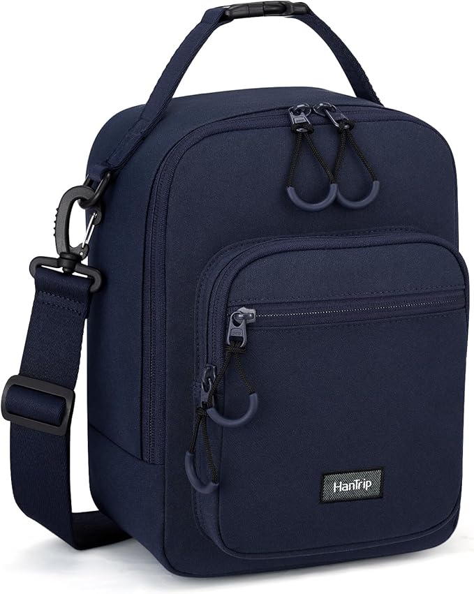 Insulated Lunch Bag with Adjustable Shoulder Strap, Lunch Box for Women Men, Reusable Portable Lunchbox for Office Work Picnic (Navy Blue)