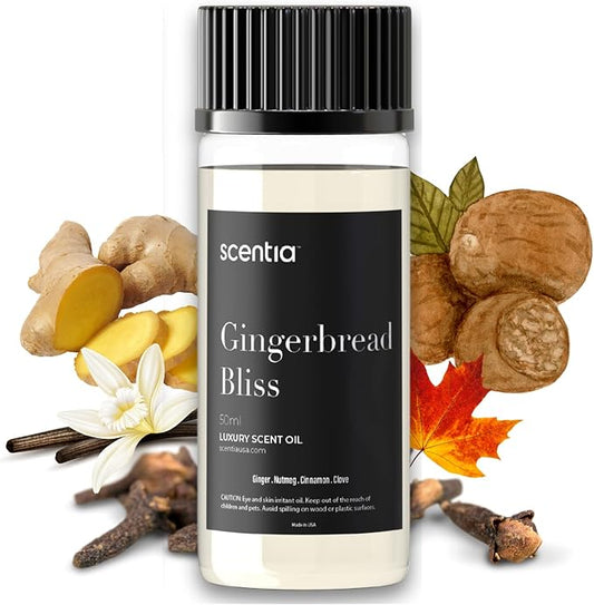 Gingerbread Bliss Fragrance Oil – 50ml Holiday Diffuser Oil | Warm Christmas Blend with Ginger, Nutmeg, Cinnamon & Vanilla | Perfect Stocking Stuffer, DIY Candles & Soaps