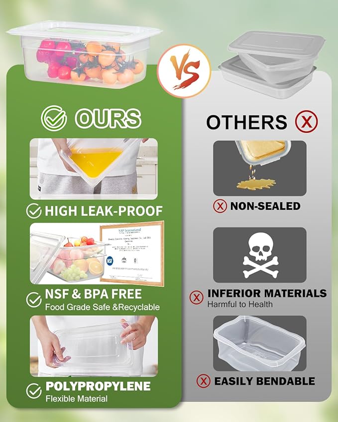 1/4 Size&6 Inch Translucent NSF Food Pan: 9 PCS[Total Seal] [Hot&Cold Resistant] Food Storage Containers with Lids, Topping Salad Bar Container (BPA-FREE)