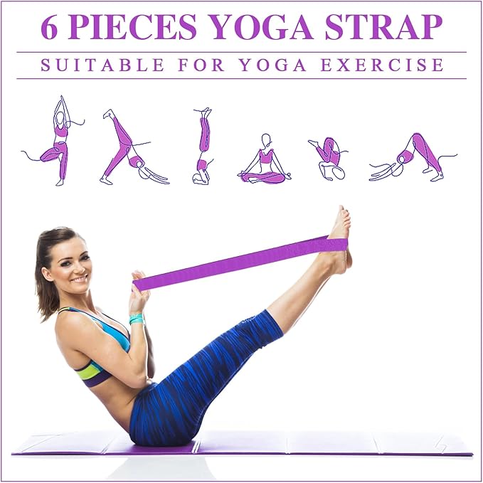 6 Packs Yoga Strap for Stretching Yoga Belt Adjustable Straps for Non Elastic Stretching Strap Exercise Straps for Pilates