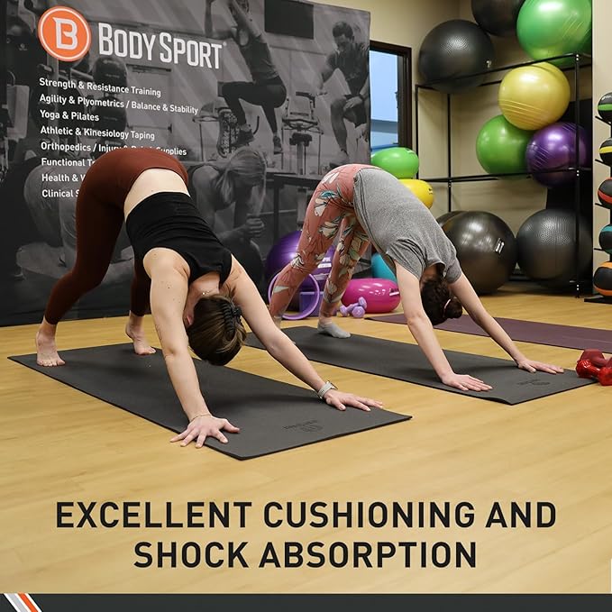 Body Sport Yoga Mat - High-Density, Non-Slip Surface with Shock Absorption - Ideal for Yoga, Pilates, and Home Workouts