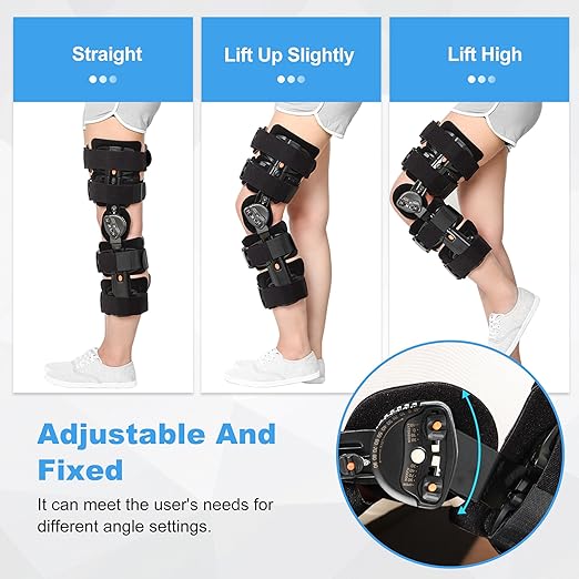 Hinged Knee Brace Post-Op ROM Immobilizer Leg Braces Orthopedic Patella Support Orthosis for ACL, MCL and PCL Injury Adjustable for Left and Right Legs Stabilizer Women & Men One Size