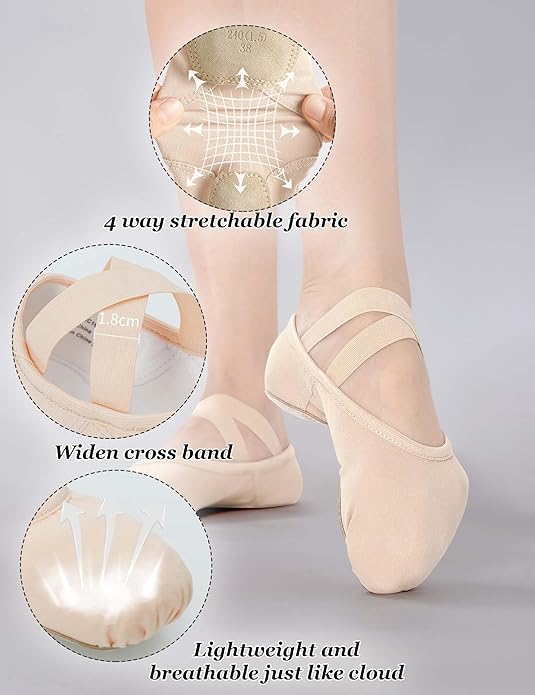 Cloud Soft 4 Way Stretch Canvas Ballet Shoes Split Sole Dance Slippers for Toddler Girls, Little Big Kids Training