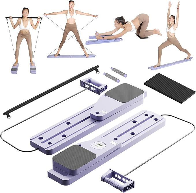BIGWET Pilates Board, Pilates Reformer for Home, Portable Pilates Equipment, 8 in 1 Pilates Kit, Pilates Essentials Kit for Women