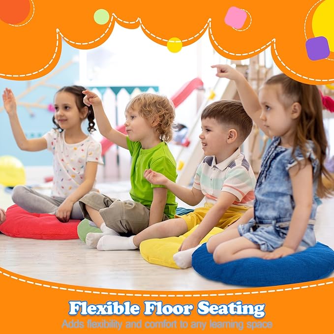 Fumete 16 Pcs 16 Inch Round Floor Cushions for Kids and Toddlers, Flexible Seating Classroom Furniture Floor Pillow for Home, Daycare, Preschool, Yoga and Meditation (Novel)