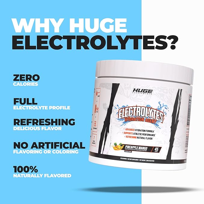 Huge Supplements Electrolytes Powder - Advanced Hydration Formula with Full Electrolyte Profile - Sugar Free, No Artificial Flavors or Colors - 45 Servings (Pineapple Mango)