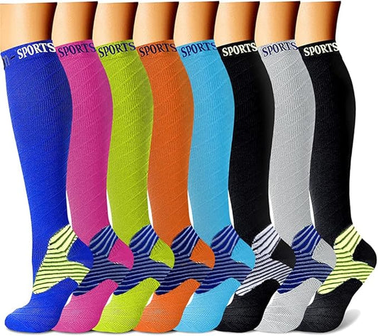 CHARMKING Compression Socks for Women & Men Circulation (8 Pairs) 15-20 mmHg is Best Support for Athletic Running,Hiking