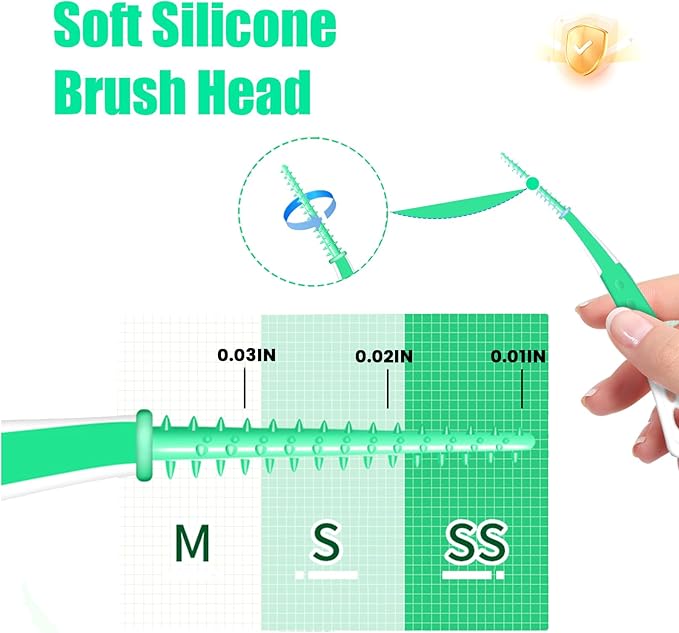 Dental Floss Picks with Soft Rubber Brush Heads, Straight and Curved Brush Head Design, 288 Count,Green