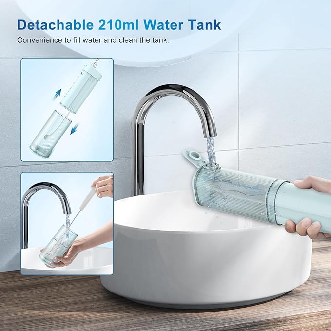 Mini Portable Water Flosser Oral Irrigator Water Teeth Cleaner Pick, Telescopic Water Tank, 4 Modes & IPX7 Waterproof, Home & Travel Water Flossers for Teeth, Braces Bridges Care. (Pearl Blue)