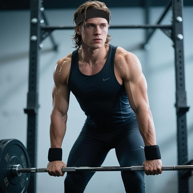 Sports Sweat Bands for Men -12 Pack Sports Headband and Wristbands, Sweatbands Colorful Cotton Sweat Band for Women ＆ Men Tennis Basketball Outdoor Athletic, Running, Gym