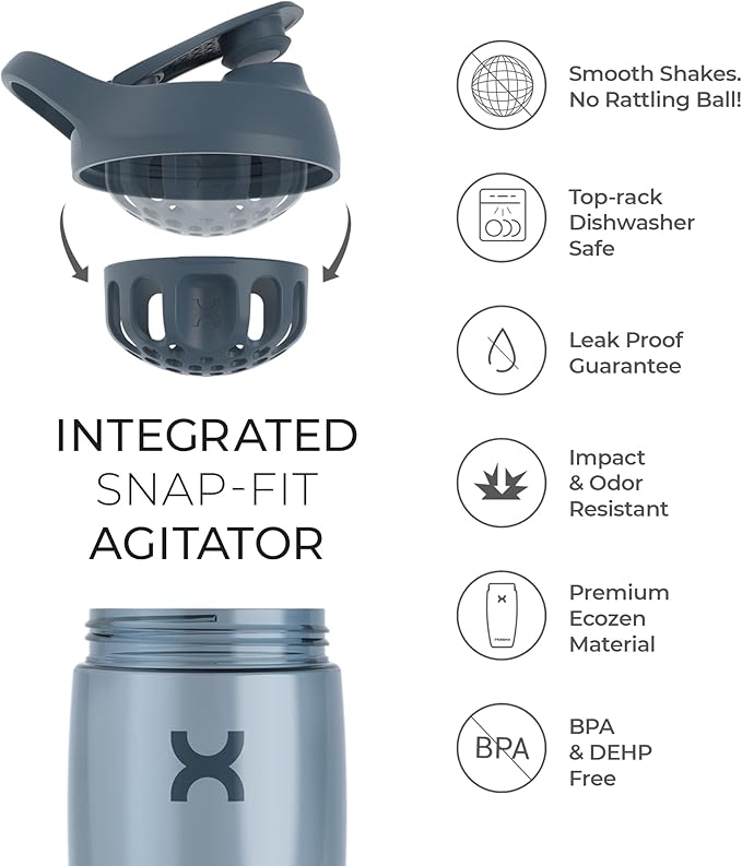 Promixx Pursuit Protein Shaker Bottle (32 oz) – Silent No-Ball Mixer, Leak-Proof Lid, BPA/BPS & Phthalate-Free ECOZEN – Easy-Clean Shaker Cup for Protein Shakes, Pre & Post-Workout Smoothies