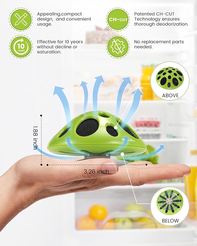 Purriko Fridge Deodorizer,Last up to 10 Years,Refrigerator Odor Eliminator,Fridge Smell Eliminator,More Effective than Baking Soda and Bamboo Charcoal Air Purifying Bags,Green