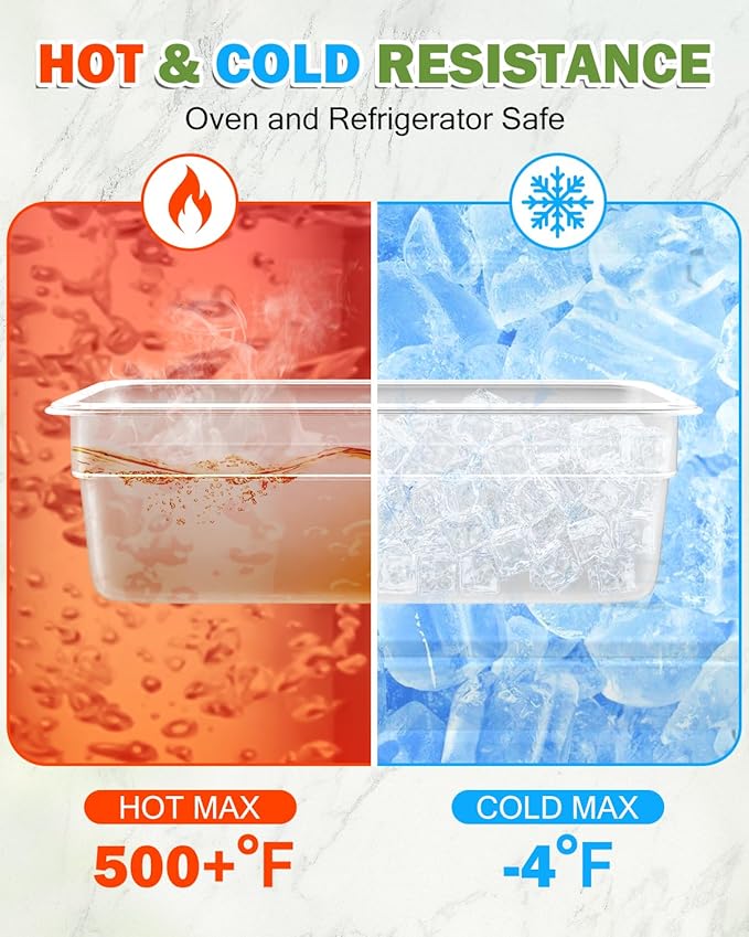 1/4 Size&6 Inch Translucent NSF Food Pan: 9 PCS[Total Seal] [Hot&Cold Resistant] Food Storage Containers with Lids, Topping Salad Bar Container (BPA-FREE)