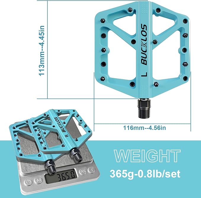 BUCKLOS Mountain Bike Pedals MTB Pedals Flat, Adult Bicycle Road Bike Large Platform Nylon Non-Slip Pedal for Gravel Bike/Hybrid Bike 9/16"