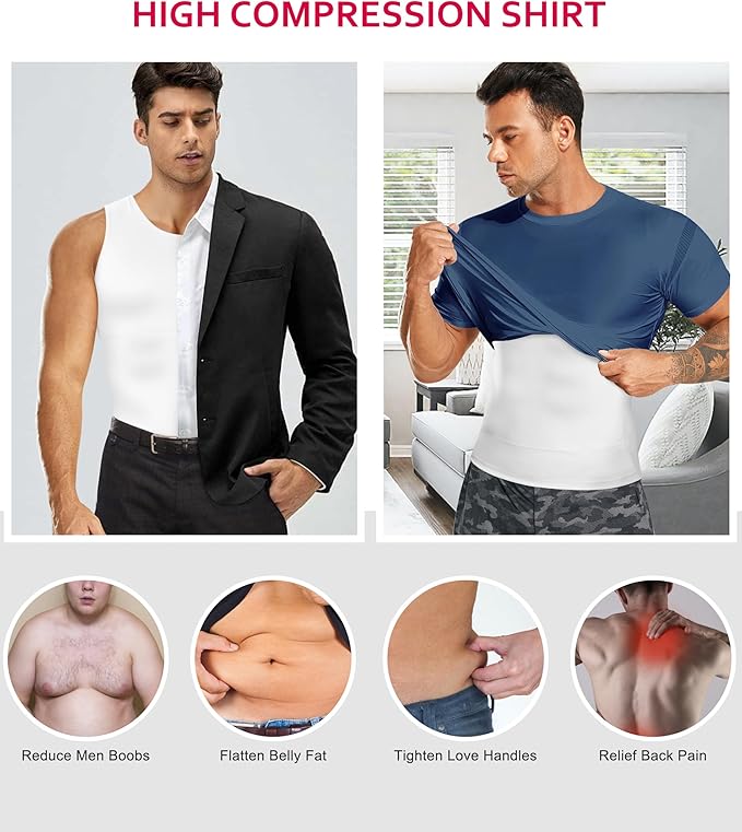 Gotoly Men Compression Shirt Shapewear Slimming Body Shaper Vest Undershirt Tummy Control Tank Top
