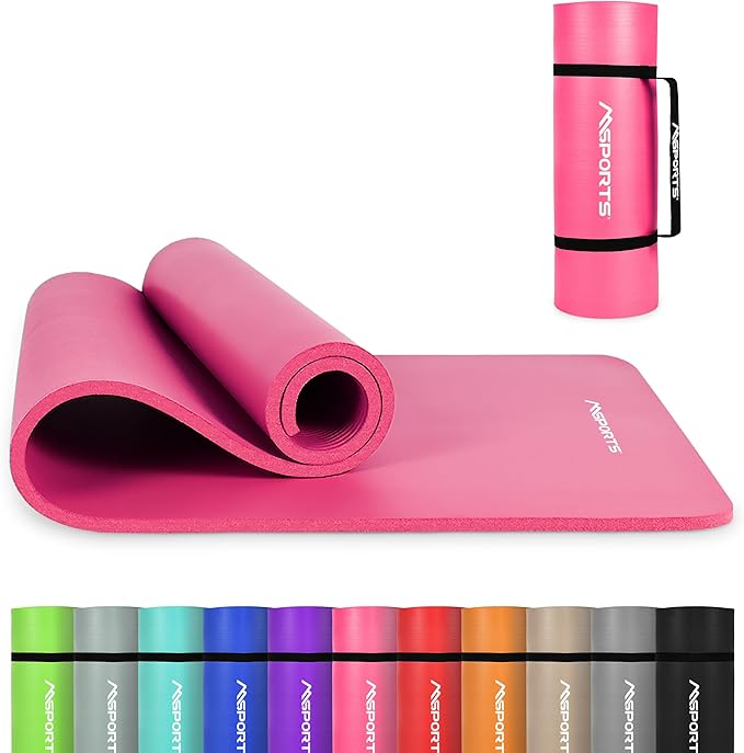 Yoga Mat Premium Non Slip Thick – Extra Comfortable Exercise Mat for Home Workouts, Pilates, Stretching & Gym – Cushioned NBR Foam, Gym Mat with Strap, for Women & Men