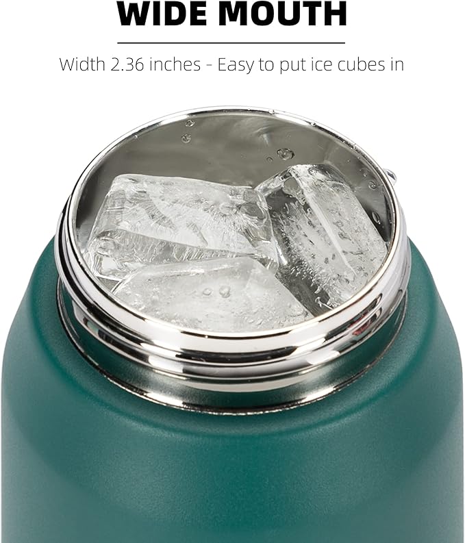 Fanhaw 24 Oz Stainless Steel Insulated Sports Water Bottles with Straw for Kids, Men and Women (Green Blue)