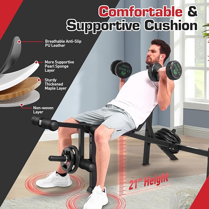 ANCHEER Weight Bench Set with Squat Rack - 900LBS Adjustable Bench Press with Leg Extension and Leg Curl, Incline Decline Flat Workout Bench for Home Gym Strength Training