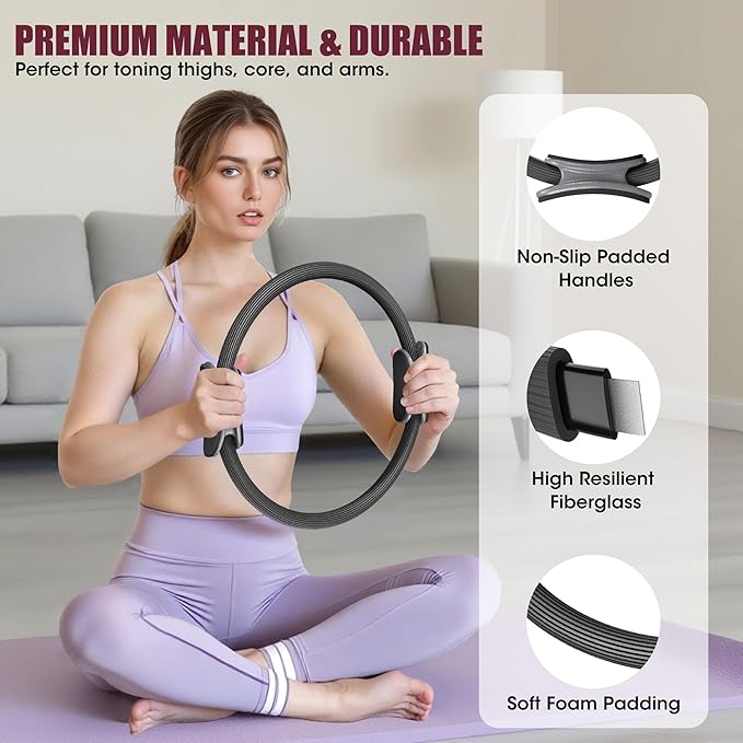 Pilates Ring Set - 14" Magic Circle with Yoga Ball & Resistance Bands – Home Workout Equipment for Women, Toning & Core Sculpting Essentials Kit