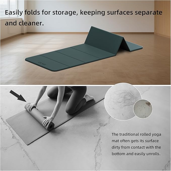 Foldable Yoga Mat, Extra Thick 0.32 inch, SGS Certifed, Non Slip, 71 x 24 inches, Foldable for Travel, Pilates, Camping, Environmental Sports Mat, Odorless TPE Material