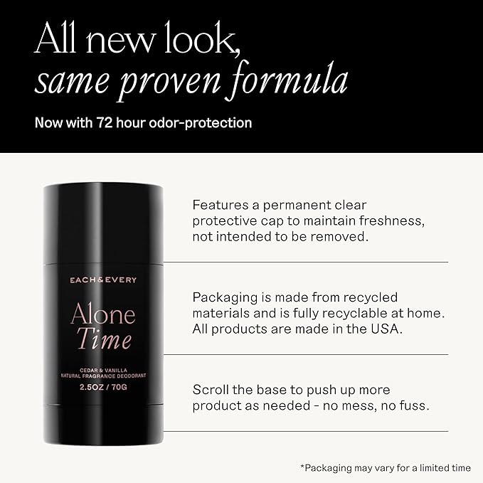 Each & Every Aluminum Free Deodorant for Men & Women - All Natural Deodorant for Sensitive Skin, EWG Verified - Clean, Baking Soda Free, Plant-Based Fragrance, Cedar & Vanilla, 2.5oz