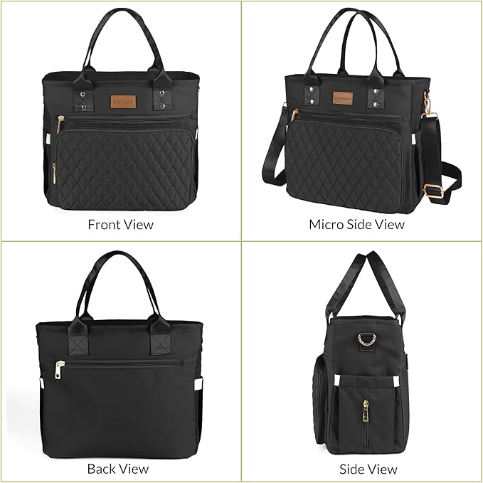 EASYA Large Insulated Lunch Bag for Work, Women's Nylon Thermal Lunch Box, Leakproof Cooler Tote Bag with Storage Pocket (Black)