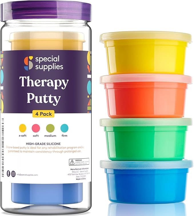Special Supplies Therapy Putty for Teens and Adults - Resistive Hand Exercise Stress Relief Therapy Putty Kit, Set of 4 Strengths, Three Ounces of Each Putty (Primary Colors)