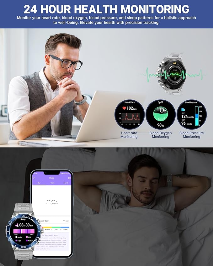 SOUYIE Smart Watch for Men,1.43''AMOLED Screen with 24 Hours Healthy Monitor, 100+ Sports Modes Fitness Tracker Watch, 400mAh Battery Pedometer Calorie Smartwatch Compatible Android iOS